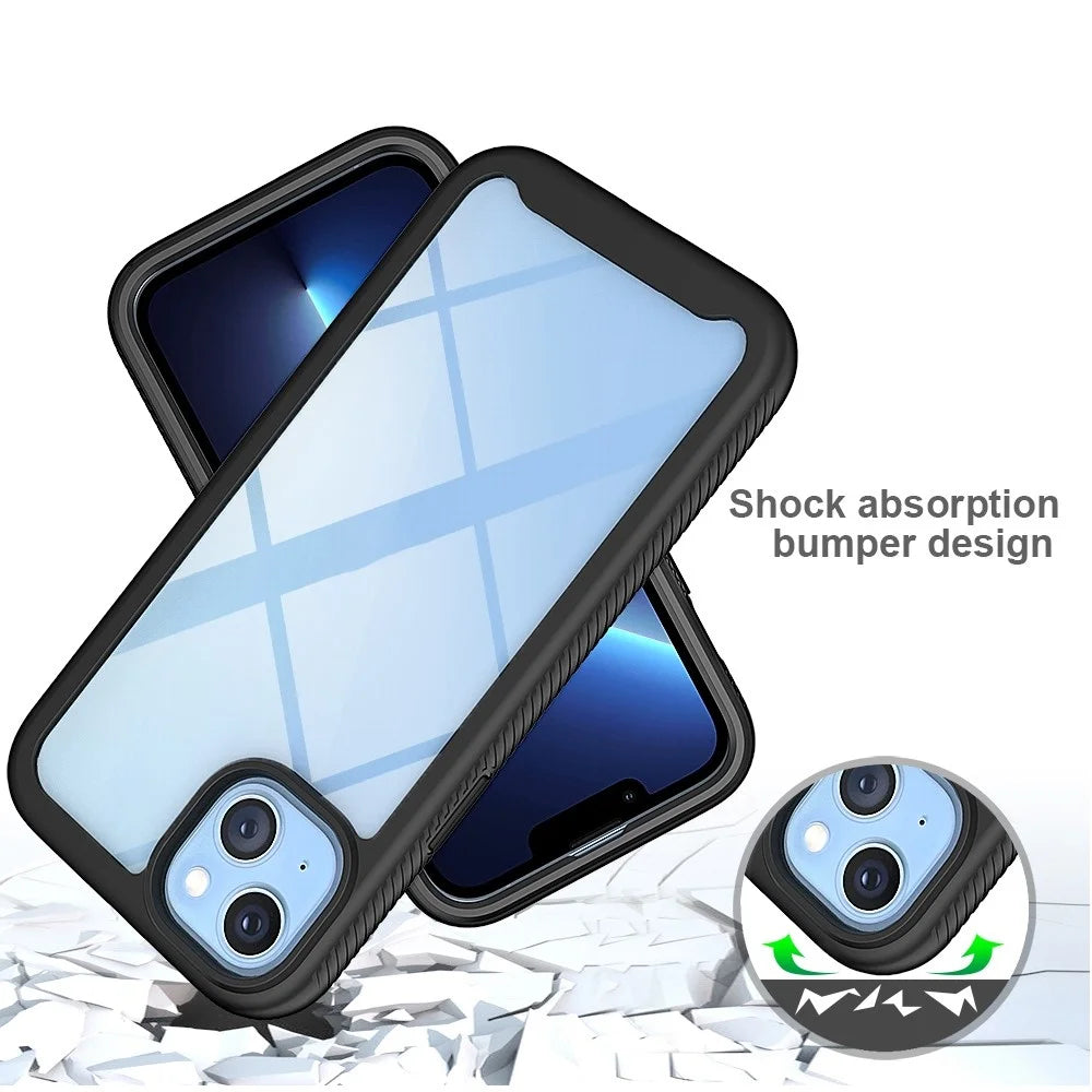 Full Protection Phone Case for iPhone 14 6.1 inch, 3-in-1 PC + TPU Hybrid Cover with PET Screen Protector - Black - 2