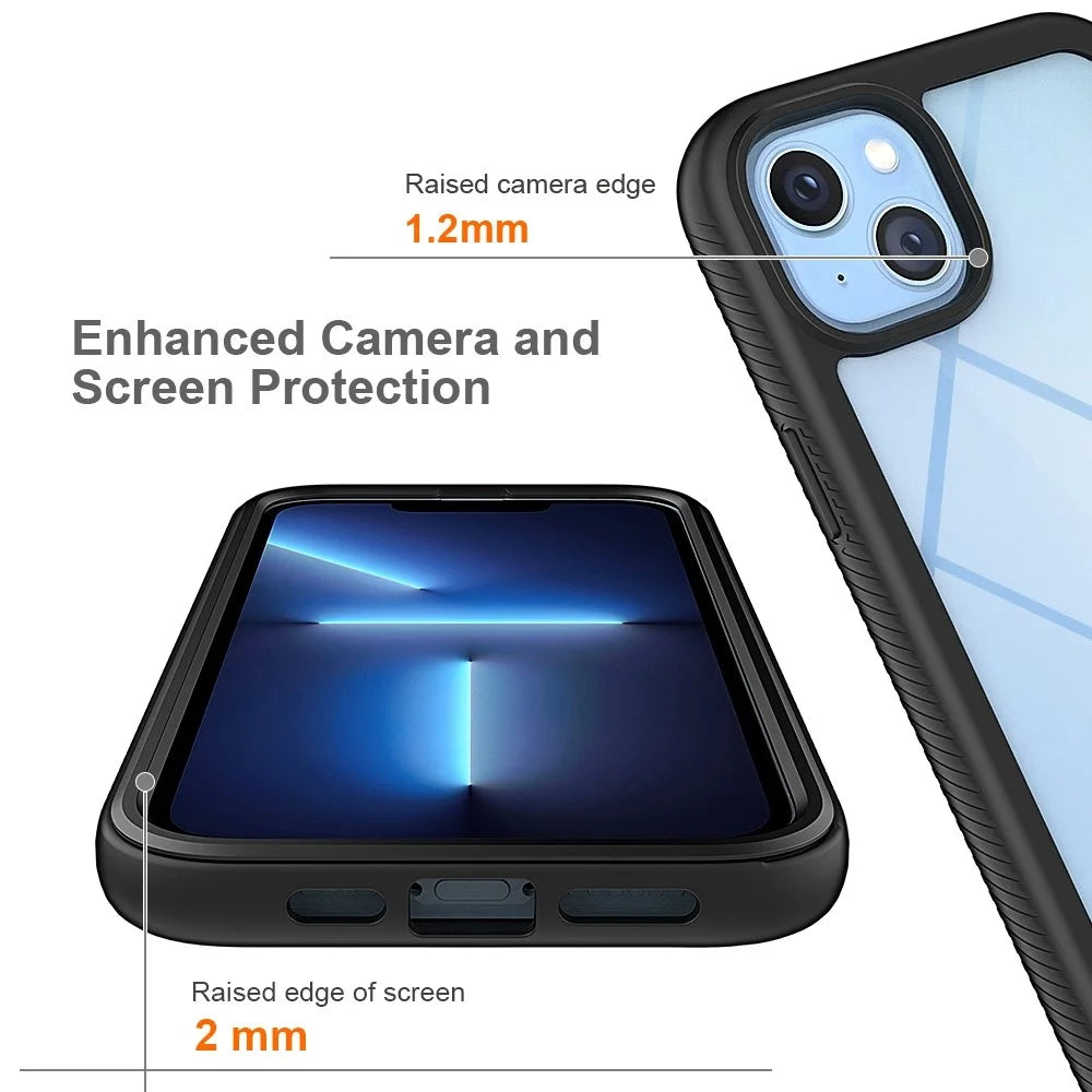 Full Protection Phone Case for iPhone 14 6.1 inch, 3-in-1 PC + TPU Hybrid Cover with PET Screen Protector - Black - 3