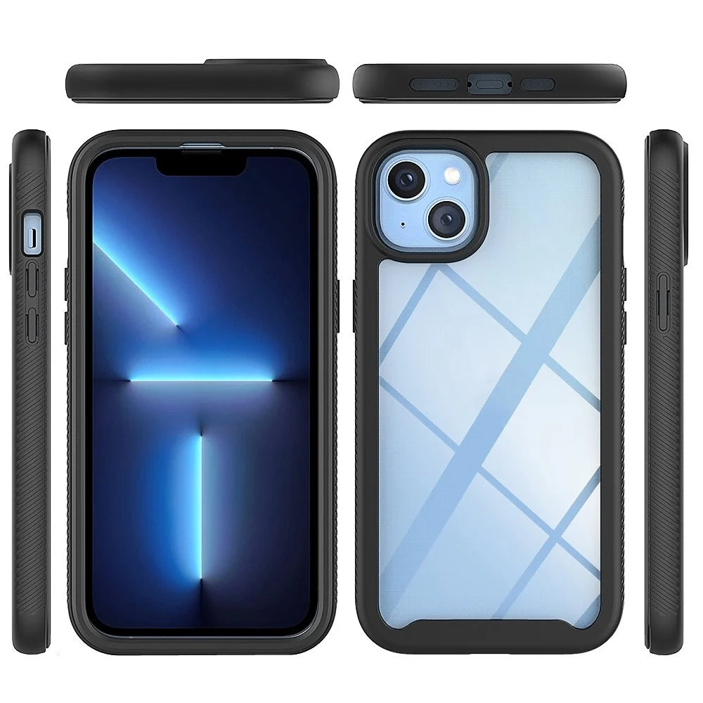 Full Protection Phone Case for iPhone 14 6.1 inch, 3-in-1 PC + TPU Hybrid Cover with PET Screen Protector - Black - 4