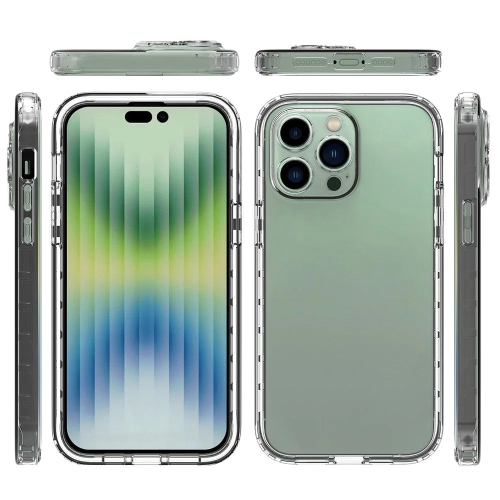 For iPhone 14 Pro 6.1 inch 3-in-1 Hybrid PC + TPU All-around Protection Cover Gradient Wear-resistant Mobile Phone Case with PET Screen Protector - Transparent - 6