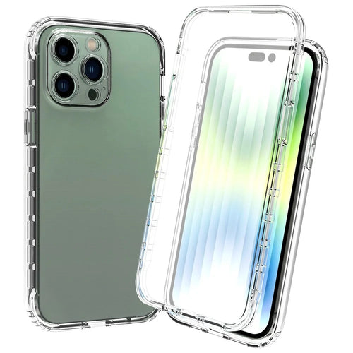 For iPhone 14 Pro Max 6.7 inch 3-in-1 Hybrid PC + TPU Cell Phone Shell Cover Gradient Shockproof Case with PET Screen Protector - Transparent - 1