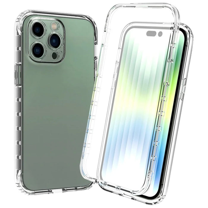 For iPhone 14 Pro Max 6.7 inch 3-in-1 Hybrid PC + TPU Cell Phone Shell Cover Gradient Shockproof Case with PET Screen Protector - Transparent - 1