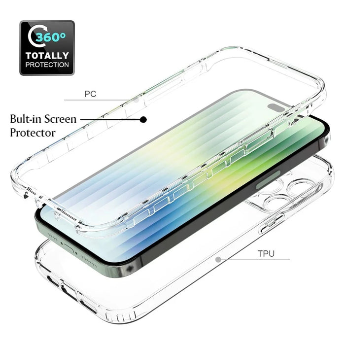 For iPhone 14 Pro Max 6.7 inch 3-in-1 Hybrid PC + TPU Cell Phone Shell Cover Gradient Shockproof Case with PET Screen Protector - Transparent - 2