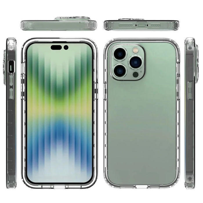 For iPhone 14 Pro Max 6.7 inch 3-in-1 Hybrid PC + TPU Cell Phone Shell Cover Gradient Shockproof Case with PET Screen Protector - Transparent - 6