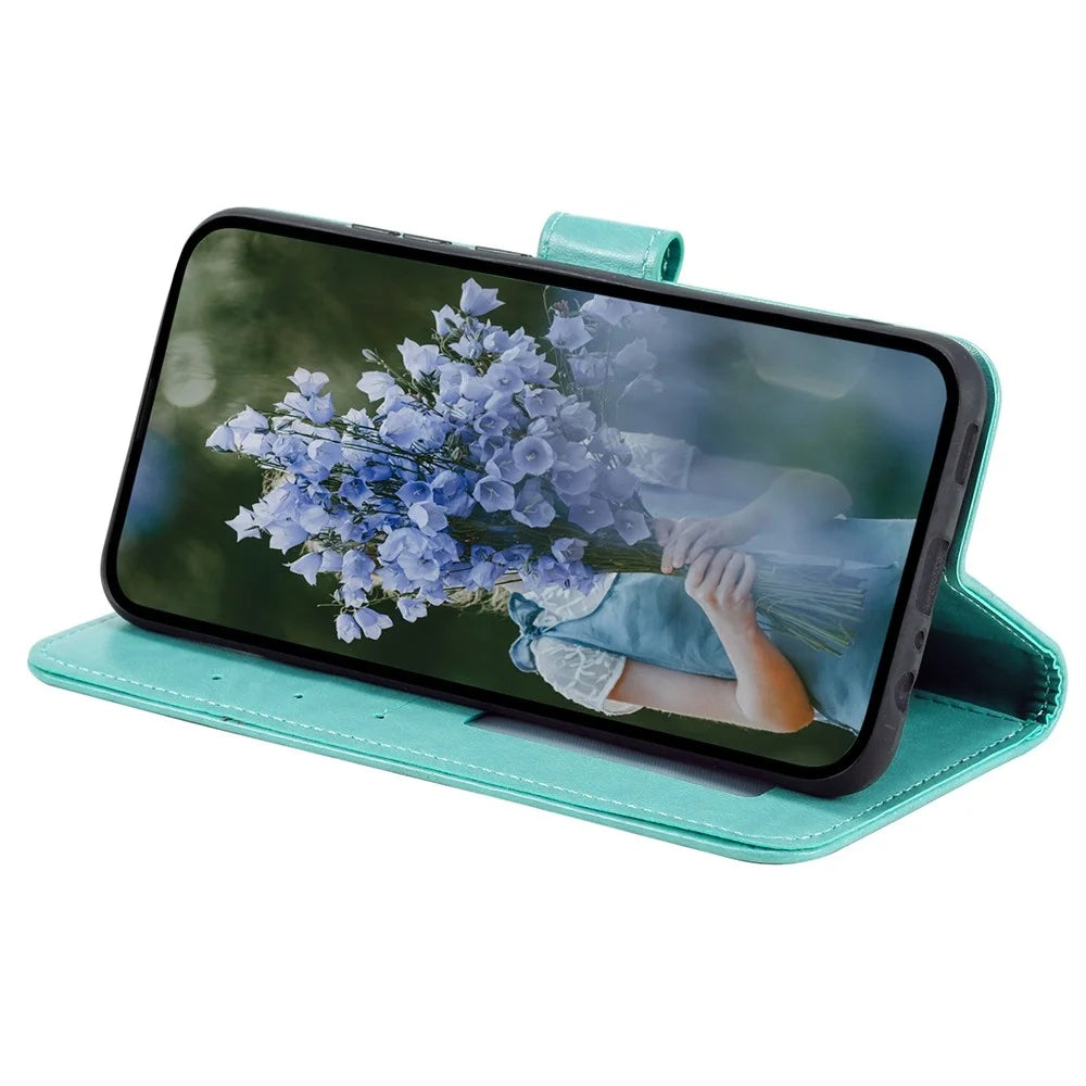For iPhone 14 Pro Max 6.7 inch Mandala Flower Pattern Imprinted PU Leather Wallet Flip Cover TPU Inner Wrist Strap Folio Stand Cover - Green - 3
