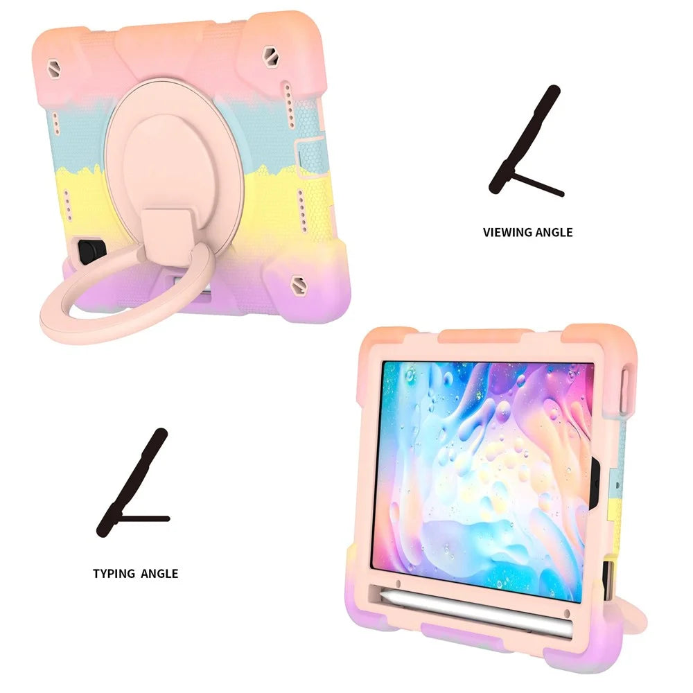 For iPad mini (2024) / mini (2021) Kickstand Colorful Tablet Case Hard PC + Soft Silicone Hybrid Shockproof Cover with Pencil Holder and Shoulder Strap - Colorful Rose Gold - 2