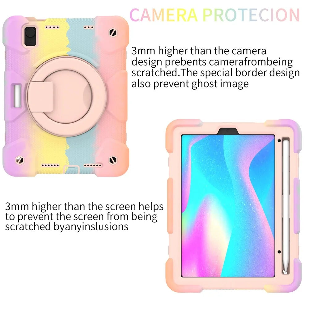 For iPad mini (2024) / mini (2021) Kickstand Colorful Tablet Case Hard PC + Soft Silicone Hybrid Shockproof Cover with Pencil Holder and Shoulder Strap - Colorful Rose Gold - 4