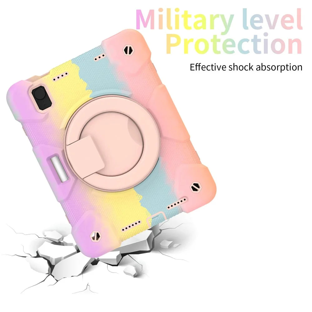 For iPad mini (2024) / mini (2021) Kickstand Colorful Tablet Case Hard PC + Soft Silicone Hybrid Shockproof Cover with Pencil Holder and Shoulder Strap - Colorful Rose Gold - 5