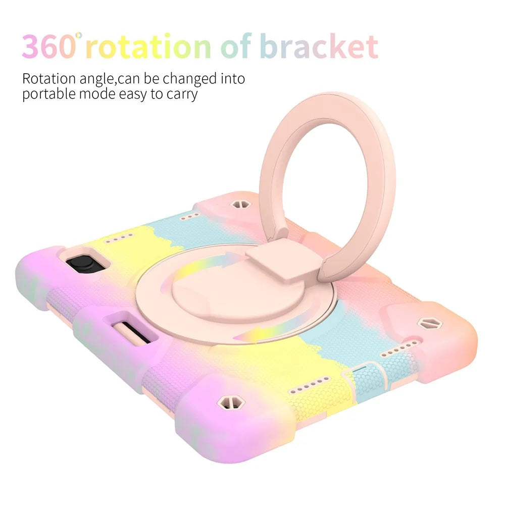 For iPad mini (2024) / mini (2021) Kickstand Colorful Tablet Case Hard PC + Soft Silicone Hybrid Shockproof Cover with Pencil Holder and Shoulder Strap - Colorful Rose Gold - 6