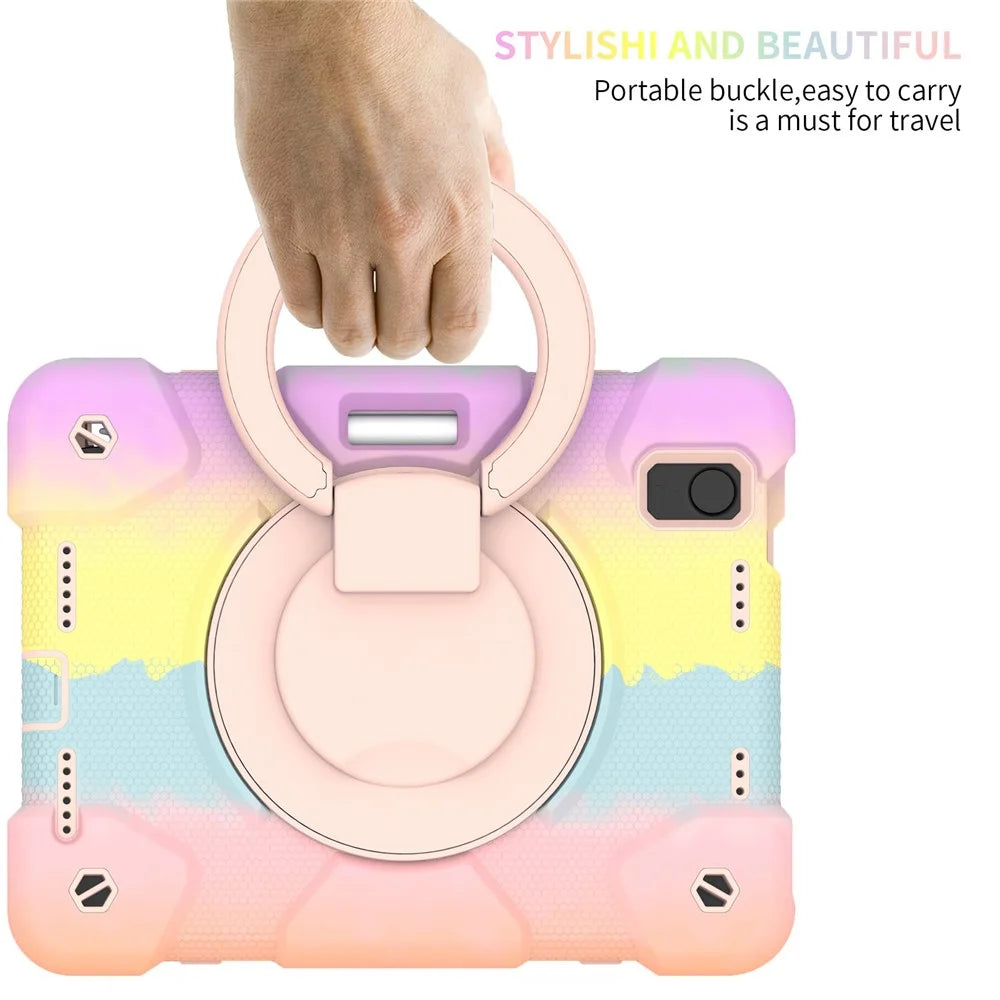 For iPad mini (2024) / mini (2021) Kickstand Colorful Tablet Case Hard PC + Soft Silicone Hybrid Shockproof Cover with Pencil Holder and Shoulder Strap - Colorful Rose Gold - 7
