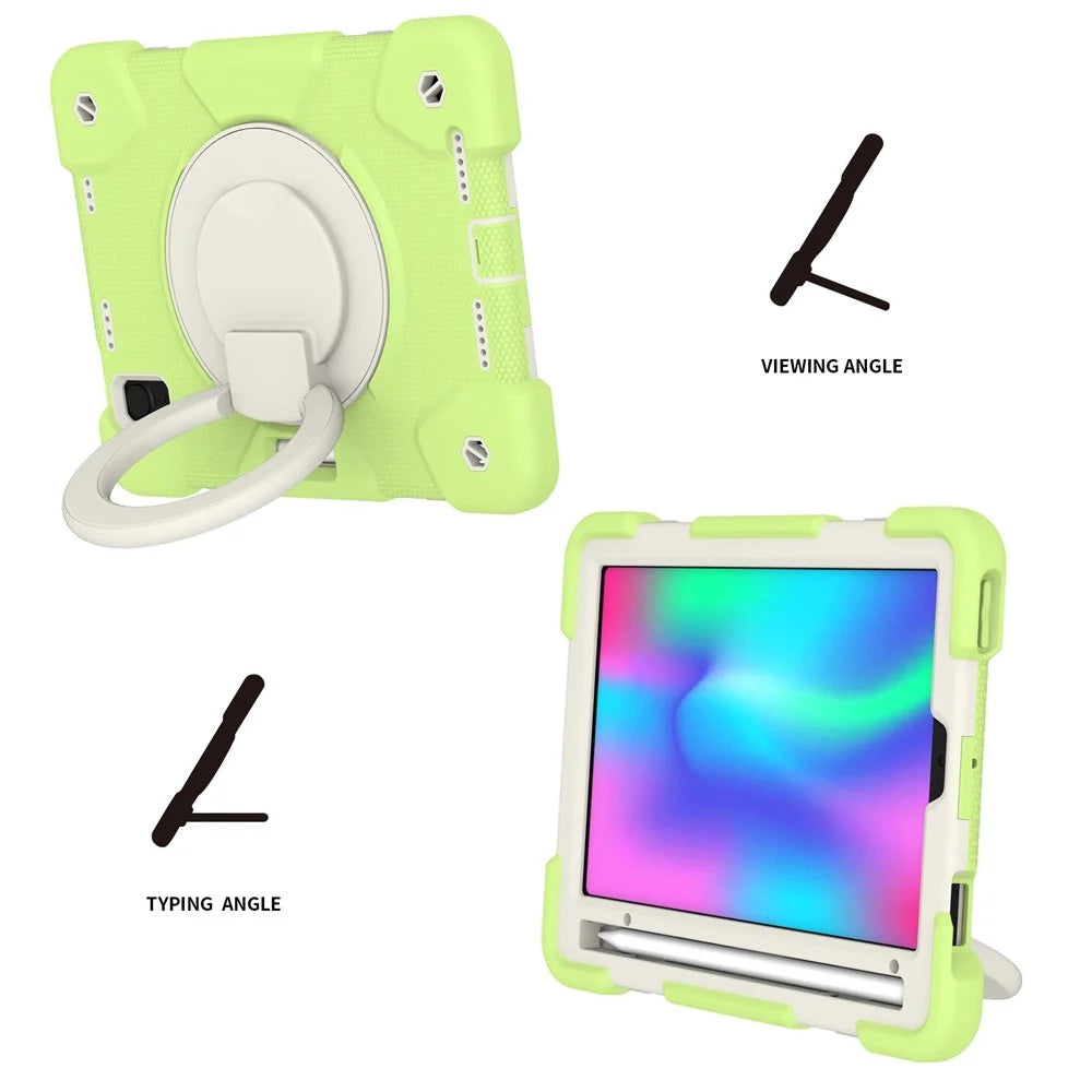 For iPad mini (2024) / mini (2021) Case Hard PC + Soft Silicone Shockproof Kickstand Cover with Pencil Holder and Shoulder Strap - Matcha Green - 2