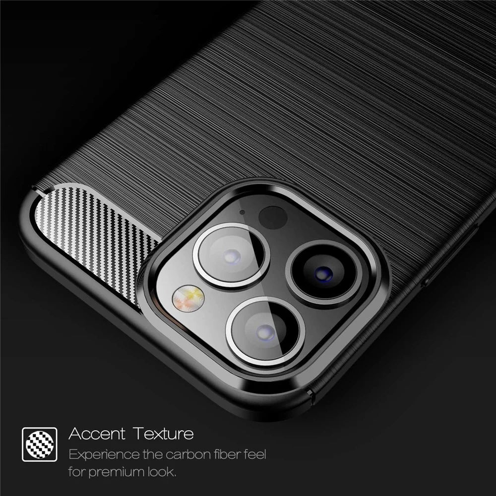 For iPhone 14 Pro Max 6.7 inch Carbon Fiber Texture Brushed Surface Case Soft Skin TPU Slim Fit Shockproof Phone Cover - Black - 4