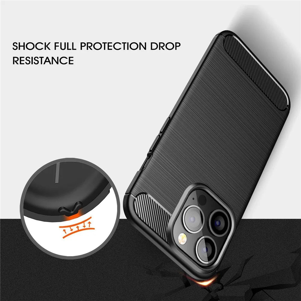 For iPhone 14 Pro Max 6.7 inch Carbon Fiber Texture Brushed Surface Case Soft Skin TPU Slim Fit Shockproof Phone Cover - Black - 5