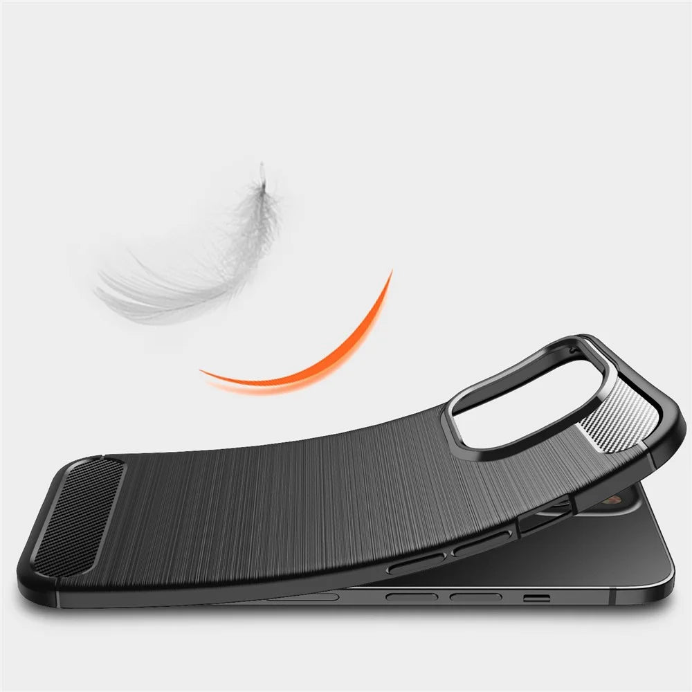 For iPhone 14 Pro Max 6.7 inch Carbon Fiber Texture Brushed Surface Case Soft Skin TPU Slim Fit Shockproof Phone Cover - Black - 6