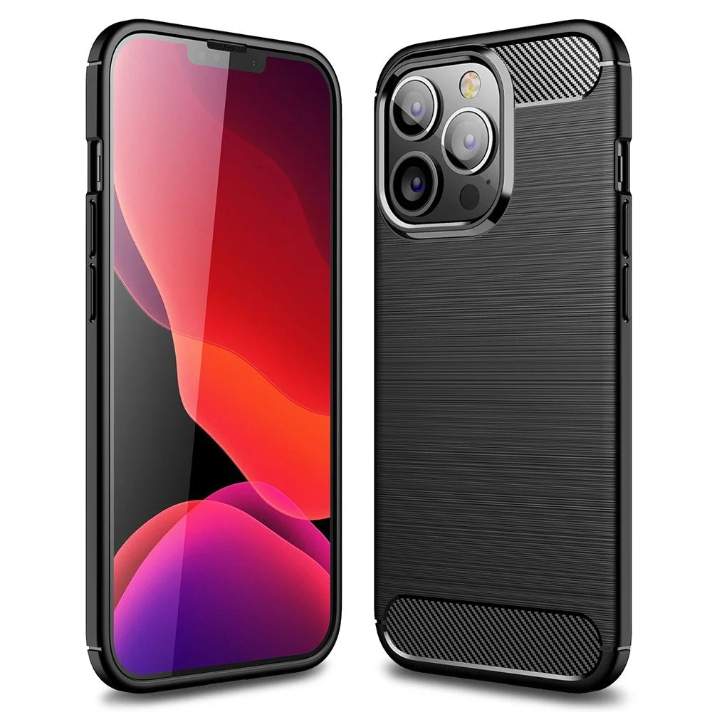 For iPhone 14 Pro 6.1 inch Brushed Carbon Fiber Texture Anti-Fingerprint Case Soft TPU Anti-Scratch Protective Cover- Black - 1