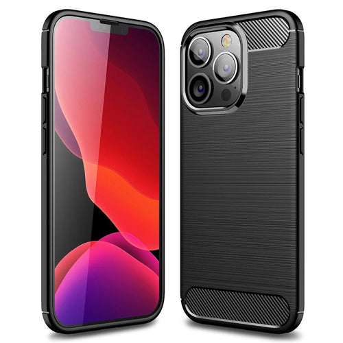 For iPhone 14 Pro 6.1 inch Brushed Carbon Fiber Texture Anti-Fingerprint Case Soft TPU Anti-Scratch Protective Cover- Black - 1