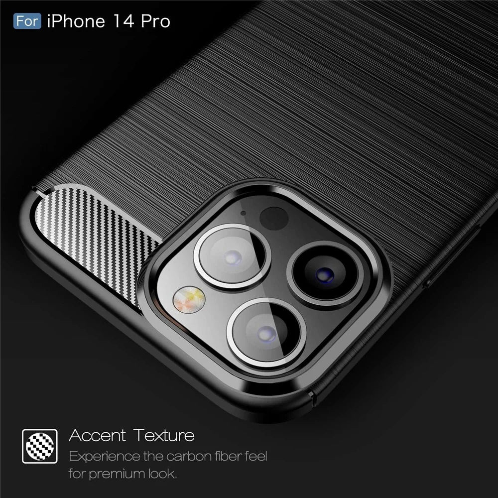 For iPhone 14 Pro 6.1 inch Brushed Carbon Fiber Texture Anti-Fingerprint Case Soft TPU Anti-Scratch Protective Cover- Black - 5