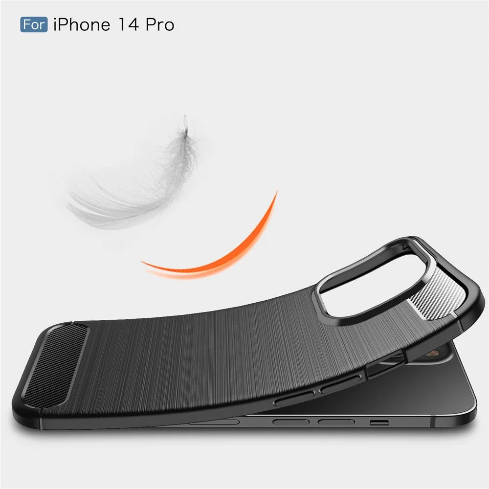 For iPhone 14 Pro 6.1 inch Brushed Carbon Fiber Texture Anti-Fingerprint Case Soft TPU Anti-Scratch Protective Cover- Black - 6