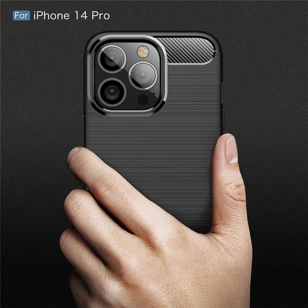For iPhone 14 Pro 6.1 inch Brushed Carbon Fiber Texture Anti-Fingerprint Case Soft TPU Anti-Scratch Protective Cover- Black - 7