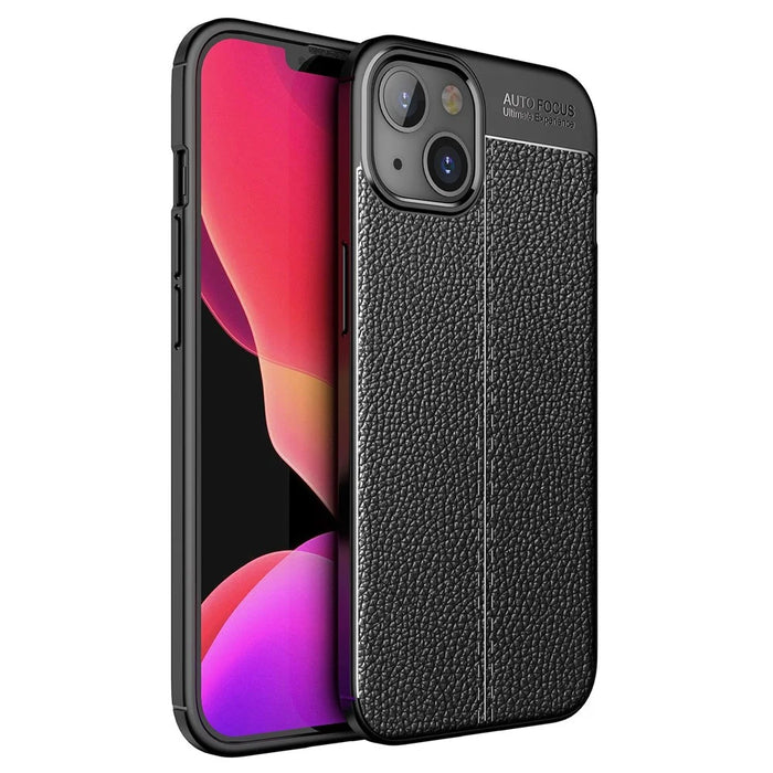 For iPhone 14 6.1 inch Litchi Texture Design Back Cover Soft TPU Anti-Scratch Shock Absorption Protective Case - Black - 1