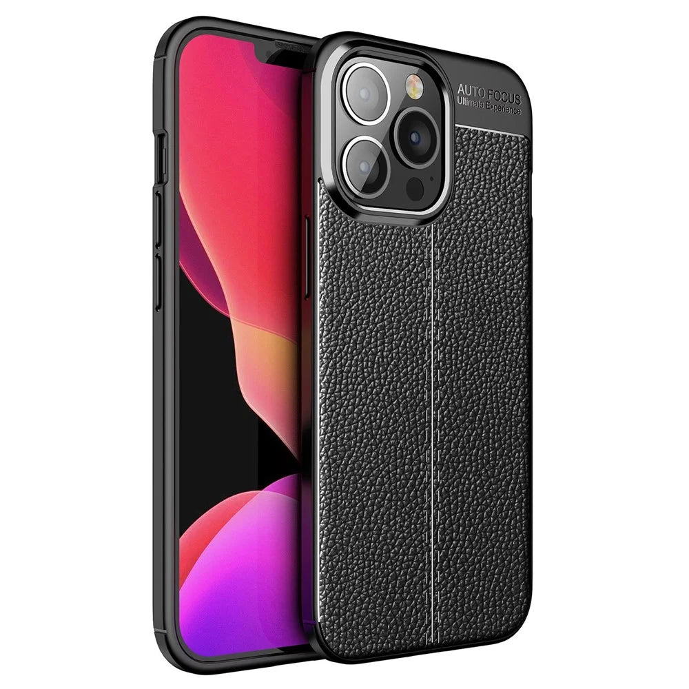 For iPhone 14 Pro Max 6.7 inch Mesh Heat Dissipation Design Back Case Litchi Texture TPU Drop Protection Non-Slip Cover - Black - 1