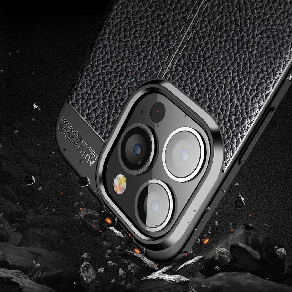 For iPhone 14 Pro Max 6.7 inch Mesh Heat Dissipation Design Back Case Litchi Texture TPU Drop Protection Non-Slip Cover - Black - 4