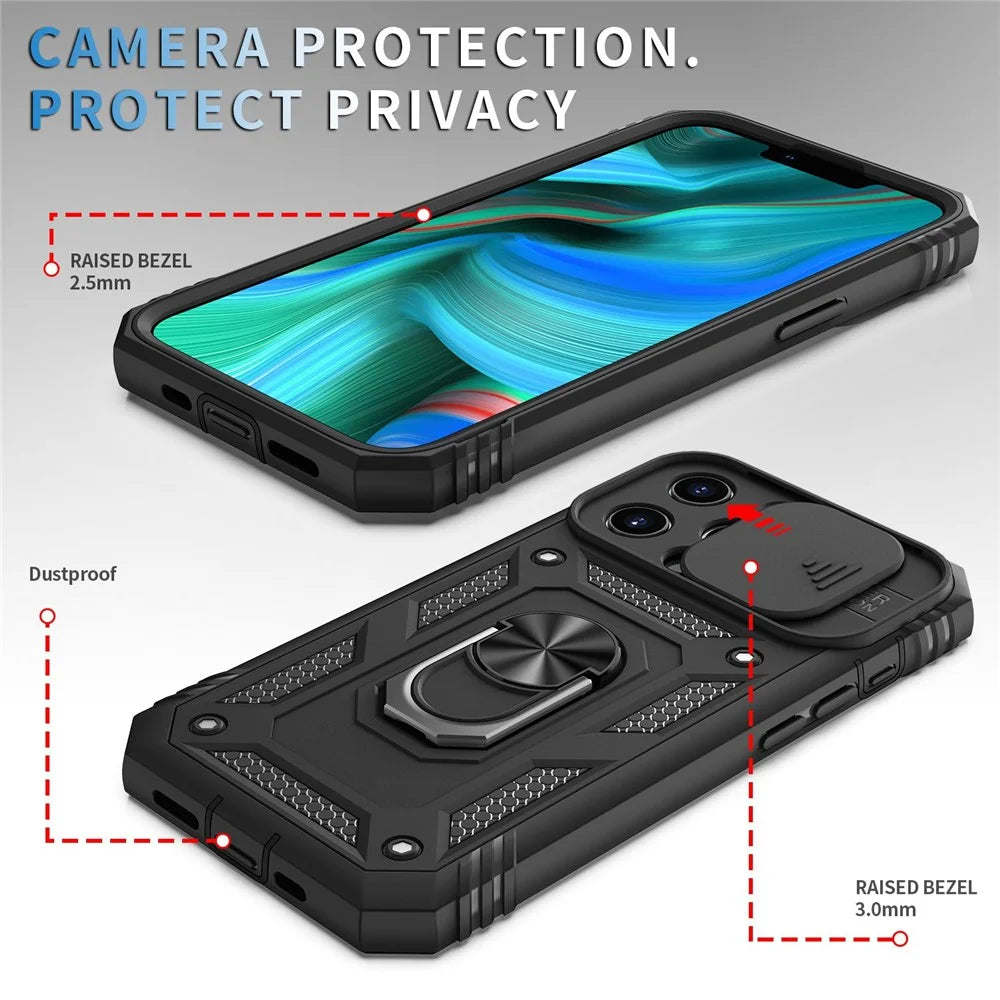 For iPhone 13 Pro Max 6.7 inch Card Clot Sliding Camera Cover Design PC+TPU Phone Case with Built-in Kickstand - Black - 4