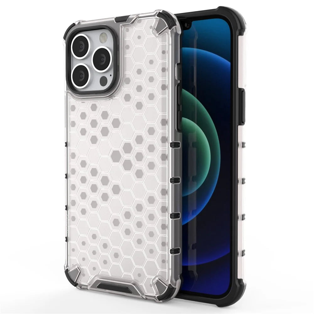 For iPhone 14 Pro Max 6.7 inch Honeycomb Textured Anti-scratch Cover TPU + PC Dual Layer Protection Phone Case - Grey - 1