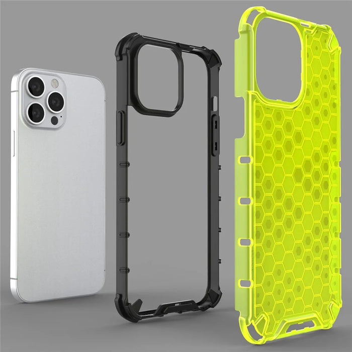 For iPhone 14 Pro Max 6.7 inch Honeycomb Textured Anti-scratch Cover TPU + PC Dual Layer Protection Phone Case - Grey - 2