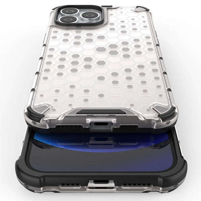 For iPhone 14 Pro Max 6.7 inch Honeycomb Textured Anti-scratch Cover TPU + PC Dual Layer Protection Phone Case - Grey - 3