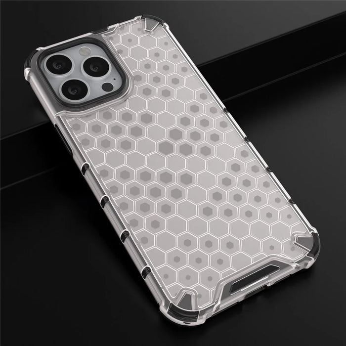 For iPhone 14 Pro Max 6.7 inch Honeycomb Textured Anti-scratch Cover TPU + PC Dual Layer Protection Phone Case - Grey - 5
