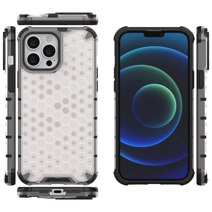 For iPhone 14 Pro Max 6.7 inch Honeycomb Textured Anti-scratch Cover TPU + PC Dual Layer Protection Phone Case - Grey - 6