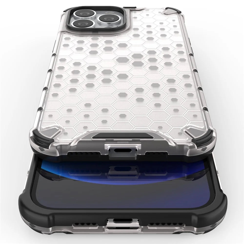 For iPhone 14 Pro 6.1 inch Honeycomb Textured Phone Case Enhanced Corners TPU + PC Drop-proof Cover - Grey - 3
