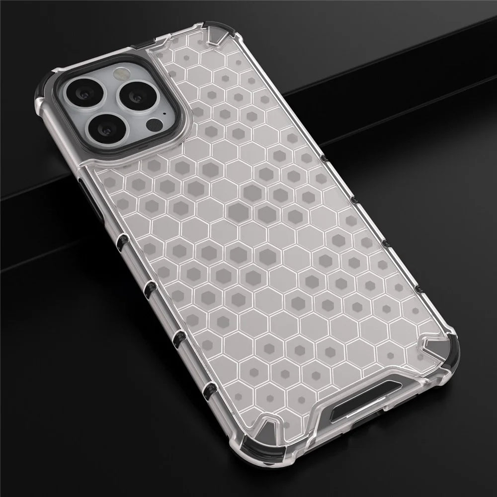 For iPhone 14 Pro 6.1 inch Honeycomb Textured Phone Case Enhanced Corners TPU + PC Drop-proof Cover - Grey - 5
