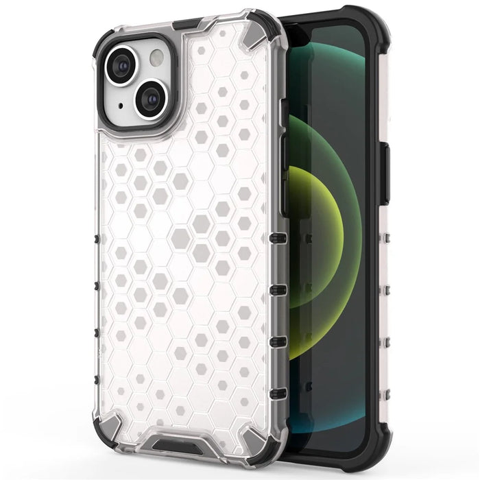 Honeycomb Textured Shockproof Phone Case for iPhone 14 Plus 6.7 inch, Soft TPU + Hard PC Back Cover - Grey - 1