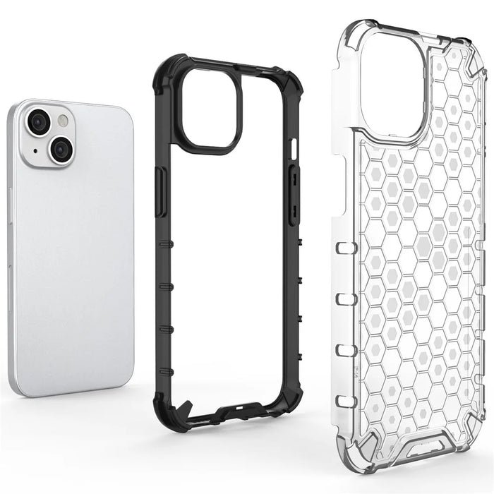 Honeycomb Textured Shockproof Phone Case for iPhone 14 Plus 6.7 inch, Soft TPU + Hard PC Back Cover - Grey - 2