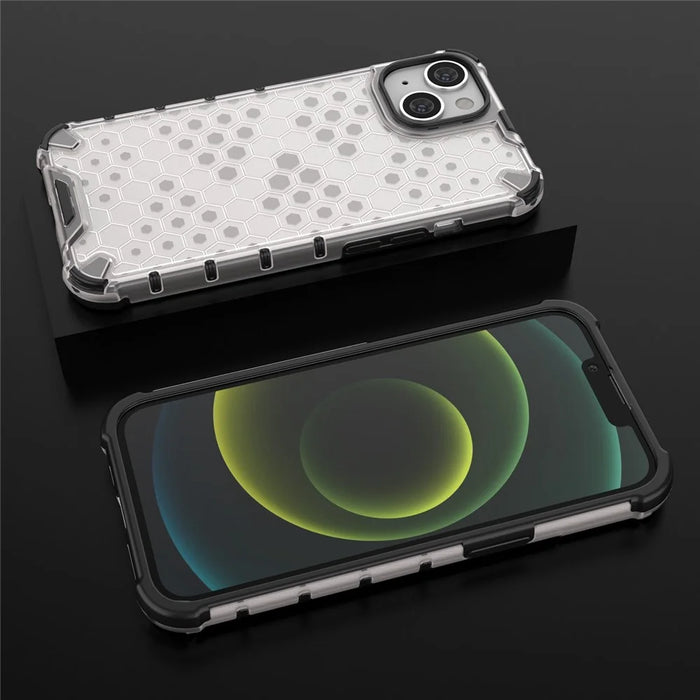 Honeycomb Textured Shockproof Phone Case for iPhone 14 Plus 6.7 inch, Soft TPU + Hard PC Back Cover - Grey - 4