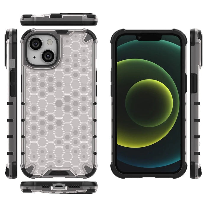 Honeycomb Textured Shockproof Phone Case for iPhone 14 Plus 6.7 inch, Soft TPU + Hard PC Back Cover - Grey - 6