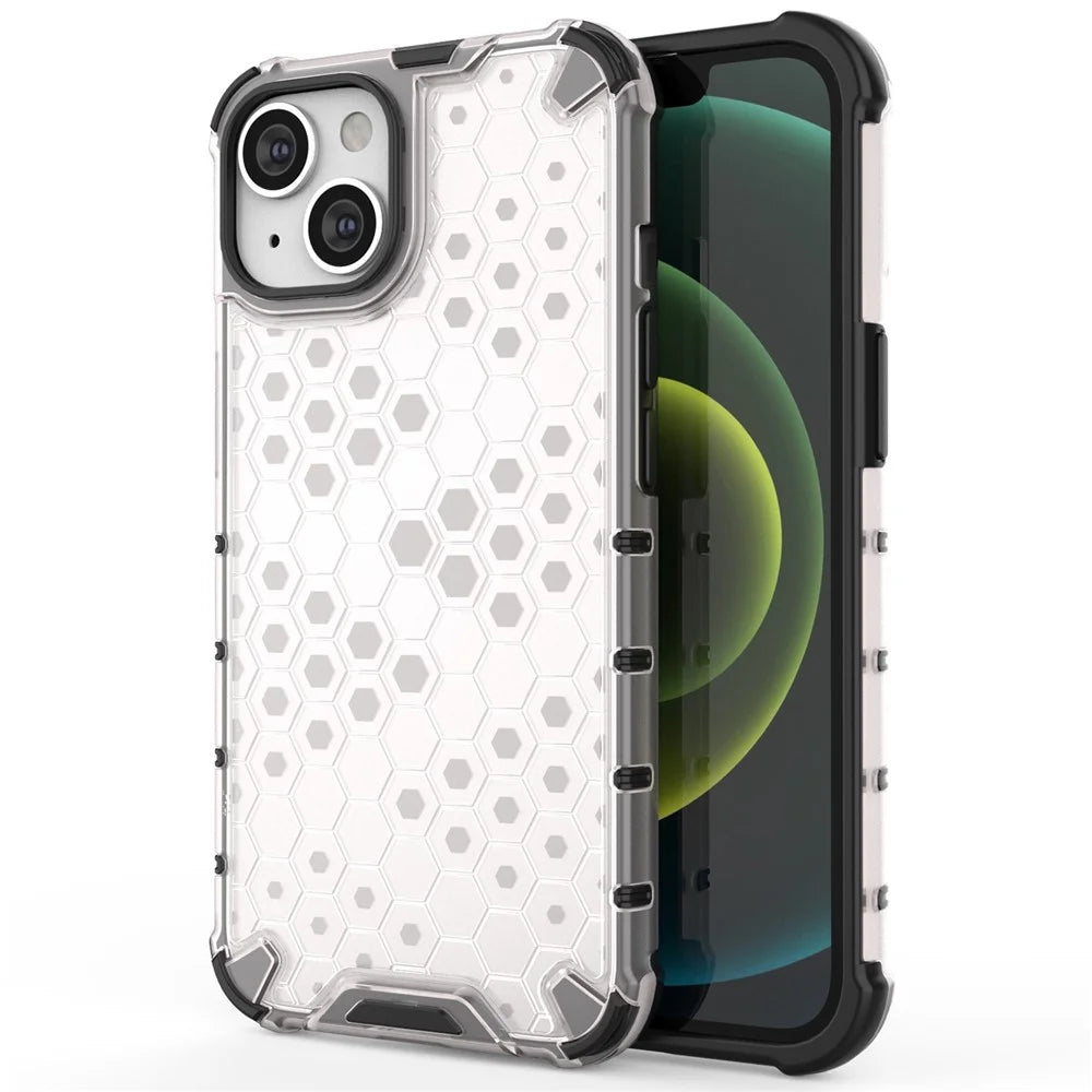 Phone Case for iPhone 14 6.1 inch, Honeycomb Textured TPU + PC Anti-fall Protection Cover - Grey - 1
