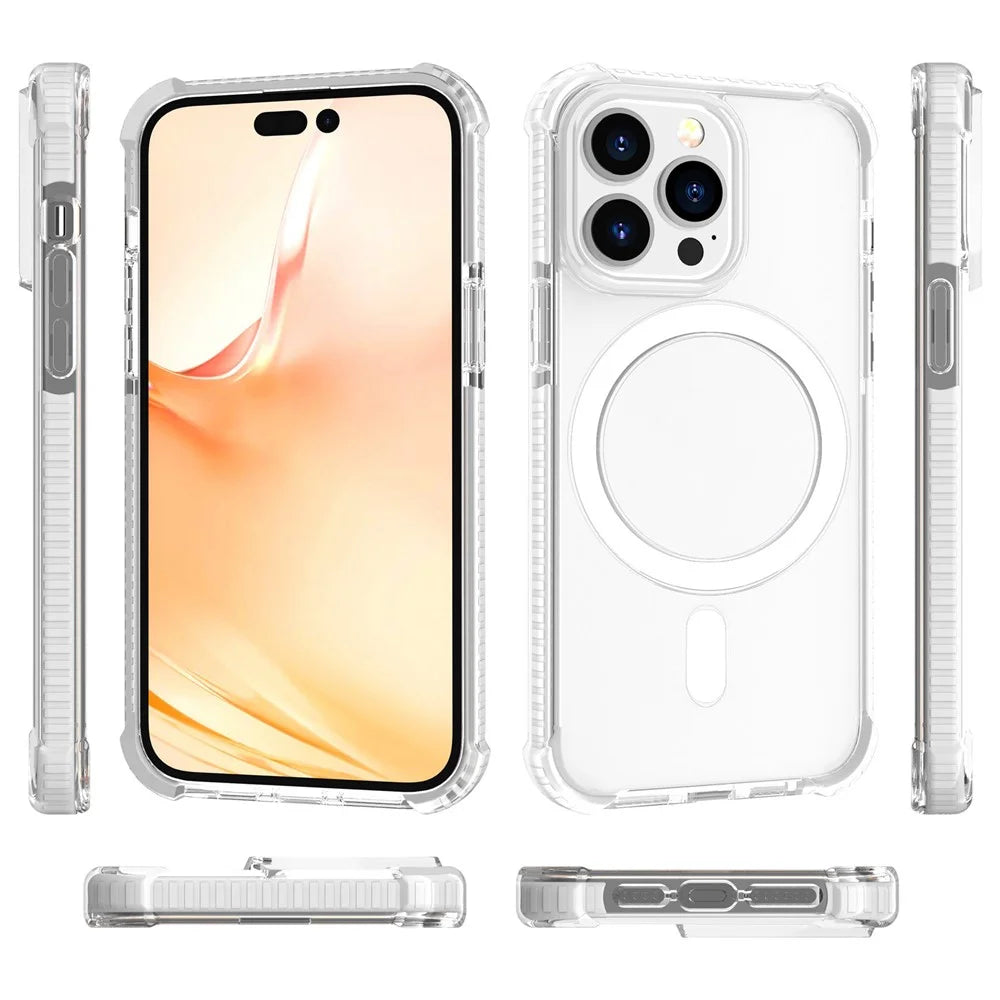 For iPhone 14 Pro Max 6.7 inch Anti-fall Magnetic Acrylic Phone Case Well Protection Anti-fingerprint Phone Cover - White - 4