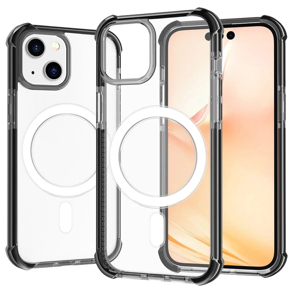 For iPhone 14 6.1 inch Anti-fall Phone Case Magnetic TPU+Acrylic Anti-scratch Phone Cover - Black - 1