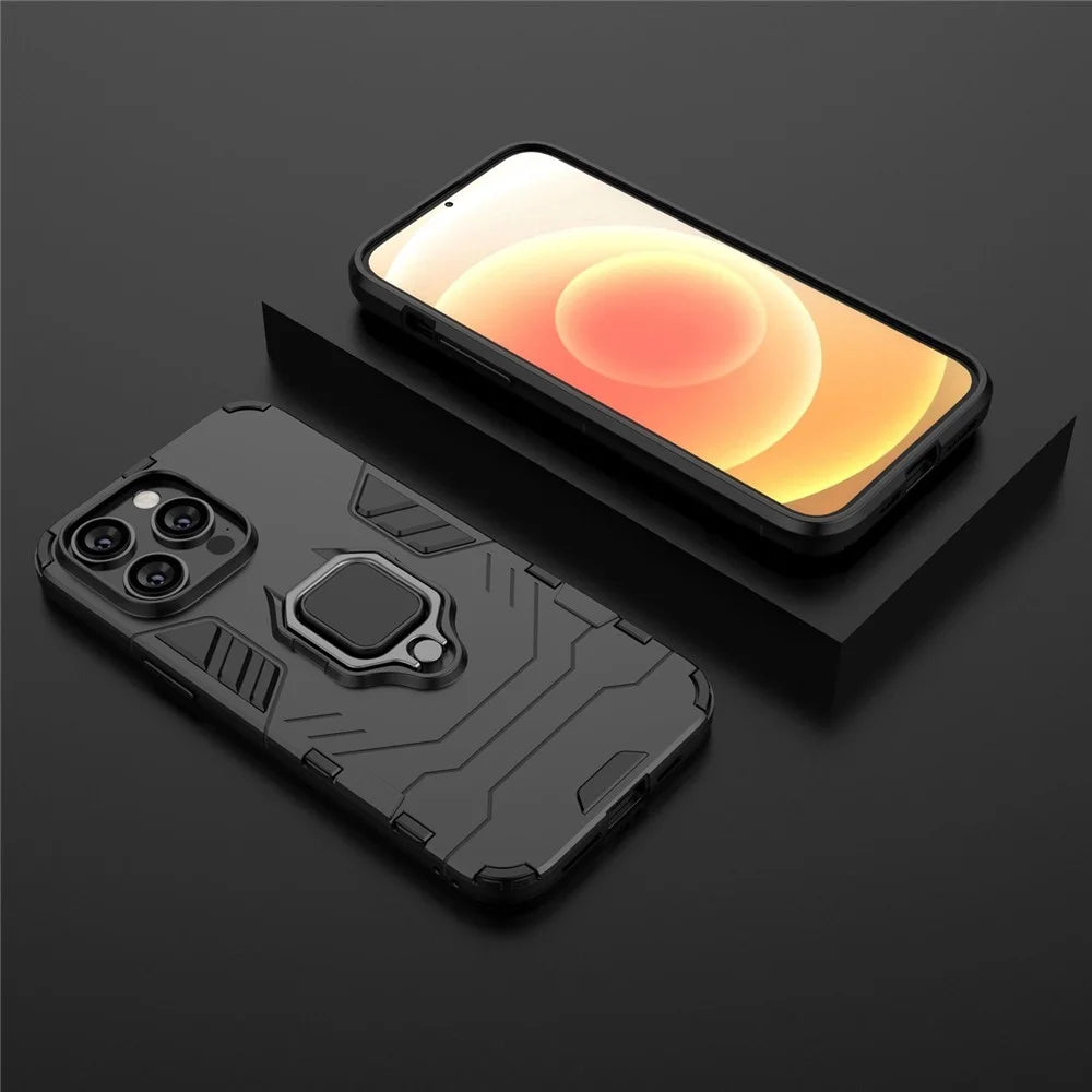 For iPhone 14 Pro Max 6.7 inch Anti-drop Soft TPU + Hard PC Hybrid Case Shockproof Phone Cover with Ring Kickstand - Black - 5