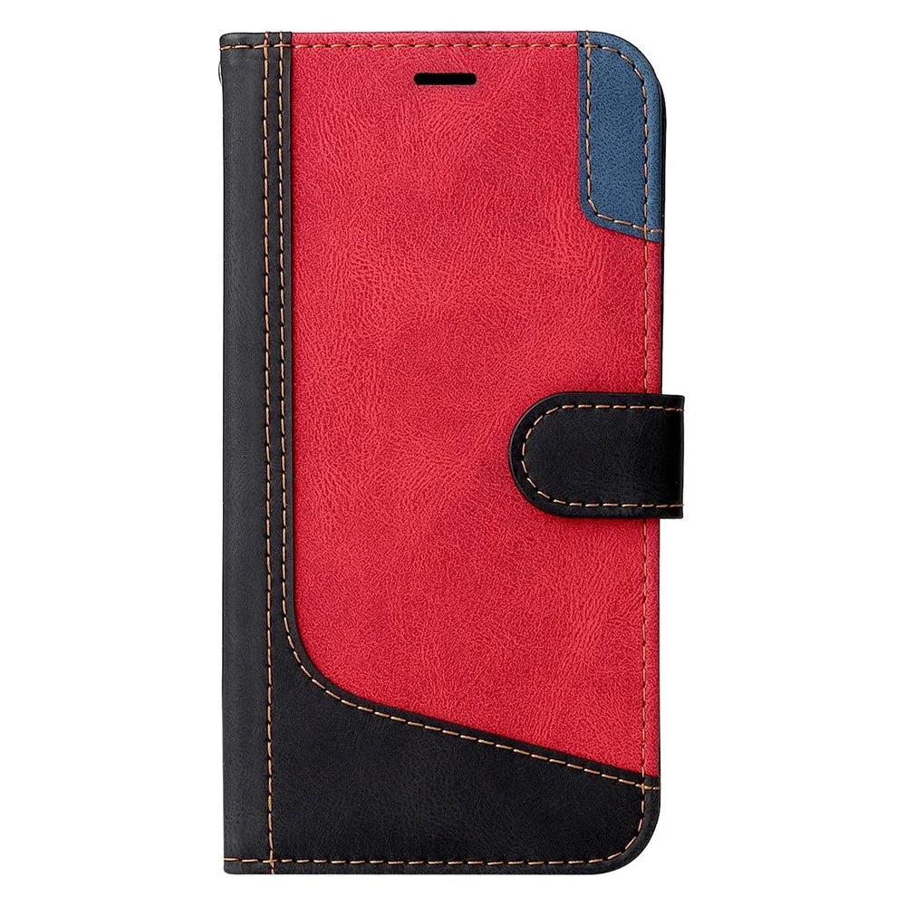 For iPhone 7 4.7 inch/8 4.7 inch/SE (2020)/(2022) Tri-color Splicing Wallet Stand Leather Phone Case Cover with Strap - Black - 7