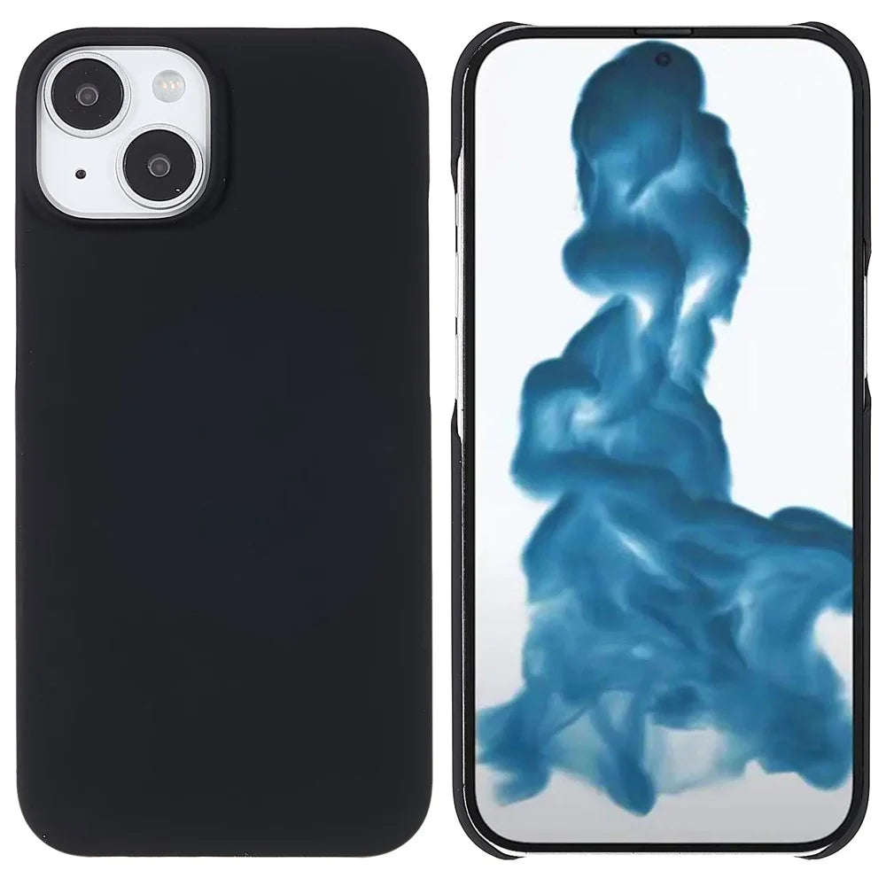 For iPhone 14 6.1 inch Anti-wear Anti-scratch Hard PC Back Protective Case Anti-fall Rubberized Glossy Surface Cover - Black - 1