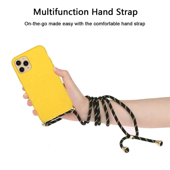 Anti-scratch Protective Phone Cover for iPhone 14 Pro 6.1 inch, Wheat Straw + TPU Case with Adjustable Lanyard - Yellow - 3