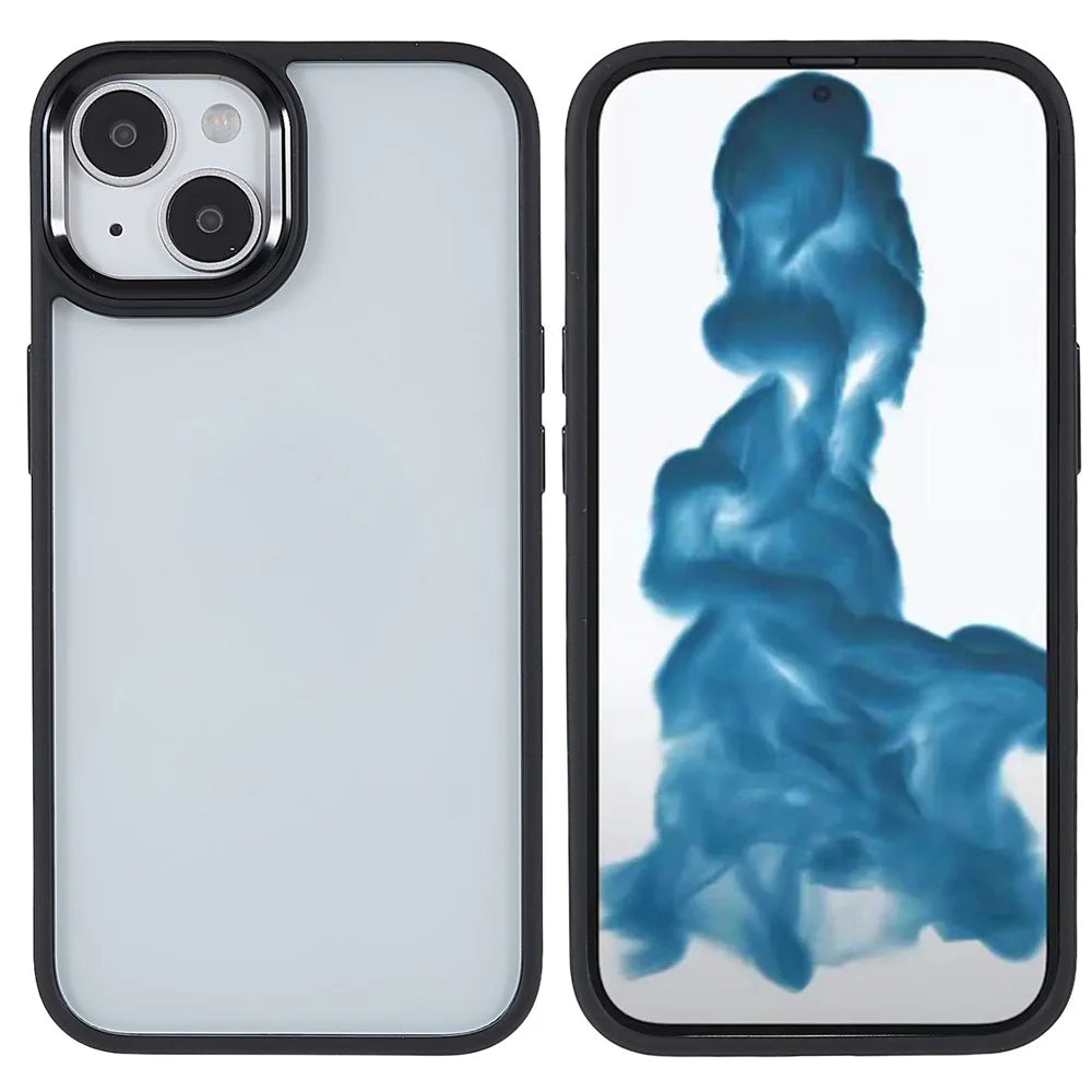 For iPhone 14 6.1 inch Shockproof PC + TPU Cover Metal Camera Lens Frame Metal Buttons Cell Phone Case - Black - 1