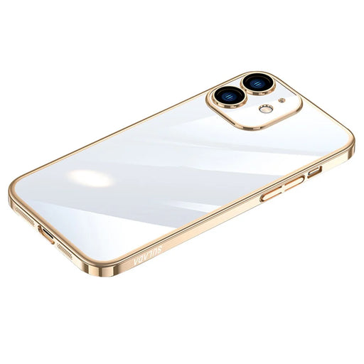 SULADA JINGJIA Series for iPhone 12 6.1 inch Hard PC Phone Case Electroplating Shockproof Cover with Tempered Glass Lens Film - Gold - 1