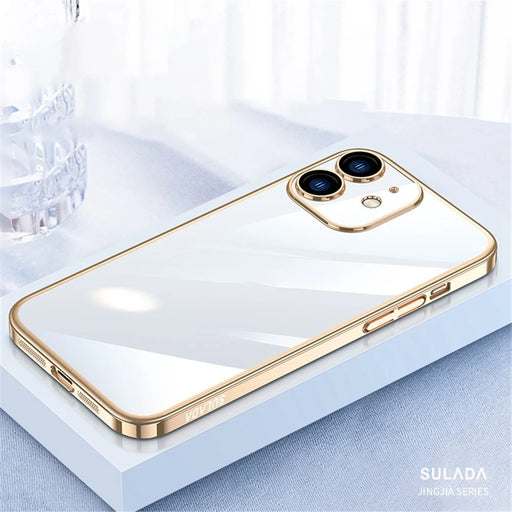SULADA JINGJIA Series for iPhone 12 6.1 inch Hard PC Phone Case Electroplating Shockproof Cover with Tempered Glass Lens Film - Gold - 2