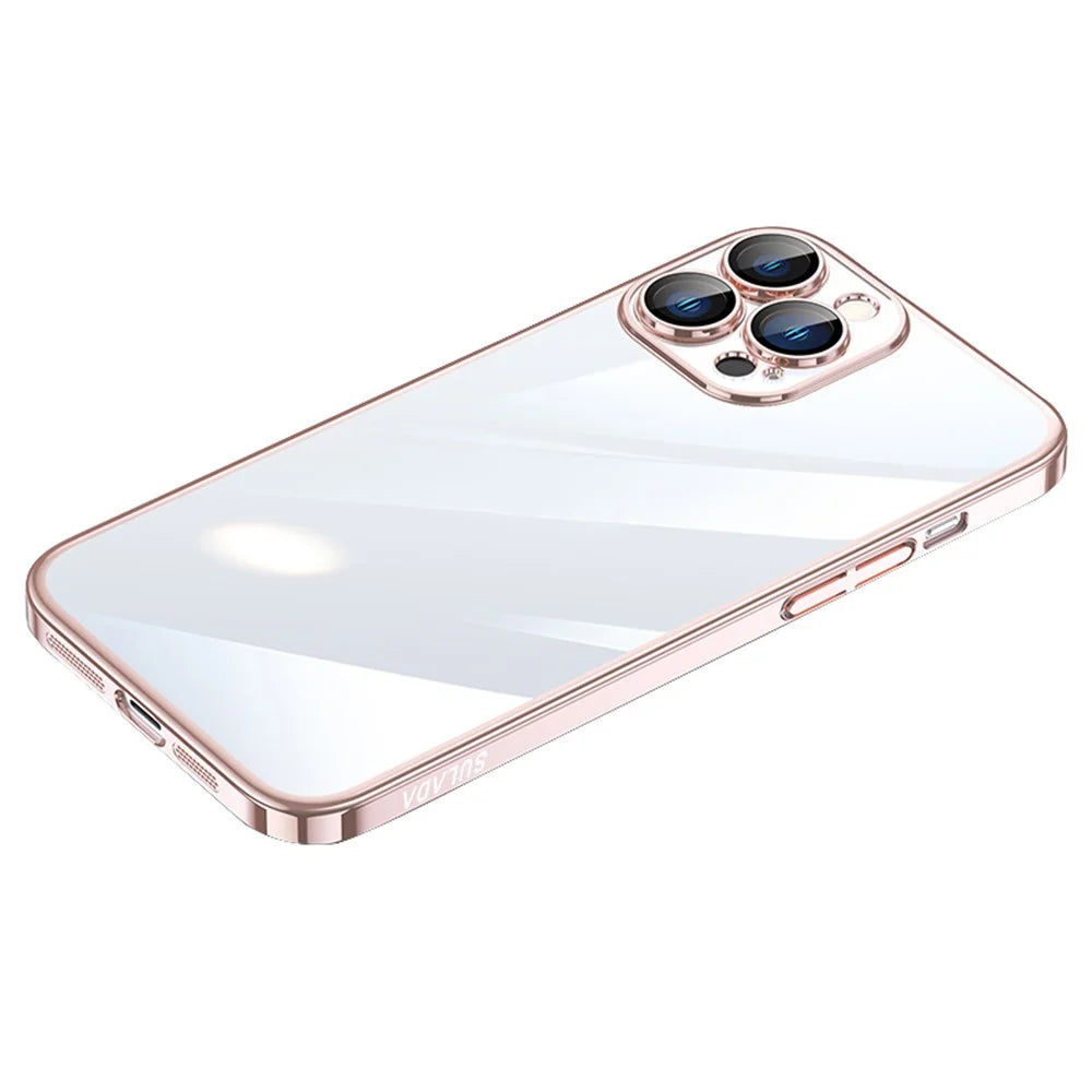 SULADA JINGJIA Series for iPhone 12 Pro Max 6.7 inch Drop-resistant Ultra Slim Phone Case Electroplating PC Cover with Tempered Glass Lens - Pink - 1