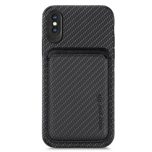 For iPhone X/XS 5.8 inch Carbon Fiber Texture Wear-resistant Phone Case PU Leather + TPU + PVC Protector with Detachable Magnetic Card Holder - Black - 1